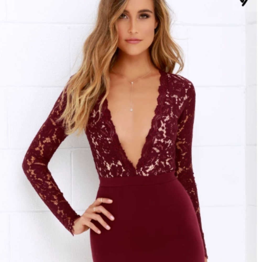 Lulus Burgundy Swooner or Later Long Sleeve Lace
